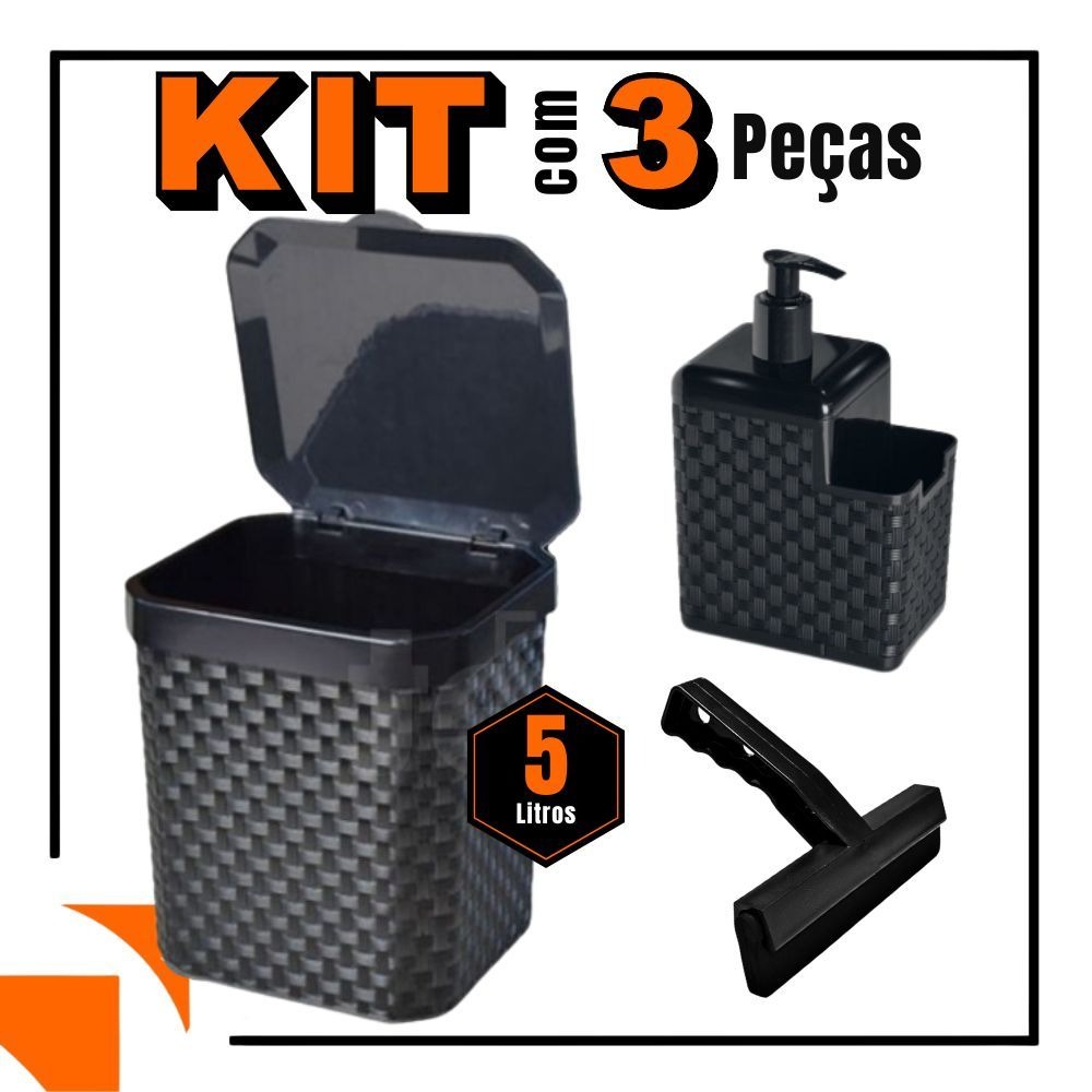 Kit Lixeira Pia 5L + Porta Detergente + Rodinho de Pia 3 Peças: Organização Perfeita