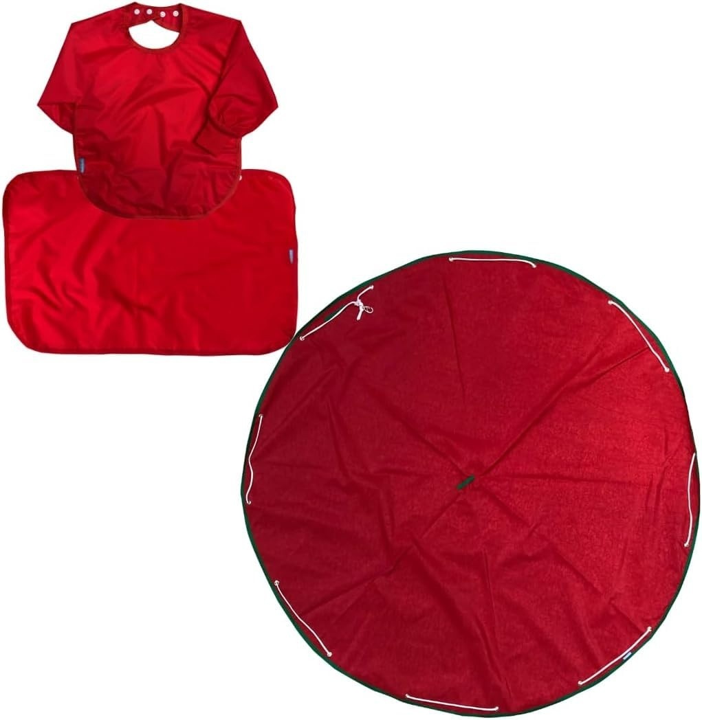 Kit Tapete BLW + Babador Manga Longa + Extensor Cobre Pernas - Proteção Total para Refeições (Vermelho)
