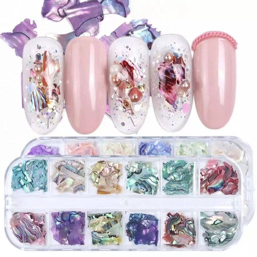 Kit Madreperola para Unhas: 12 Cores Sortidas e Efeito Relevo