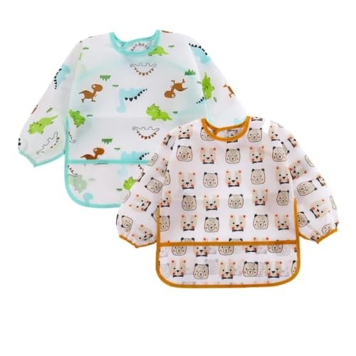 Babador manga longa BLW Kit 2Unds - Dino e Urso