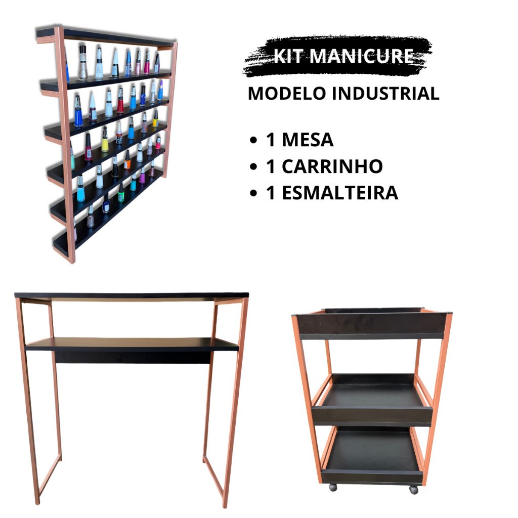 Kit Manicure Industrial: Mesa, Carrinho e Esmalteira
