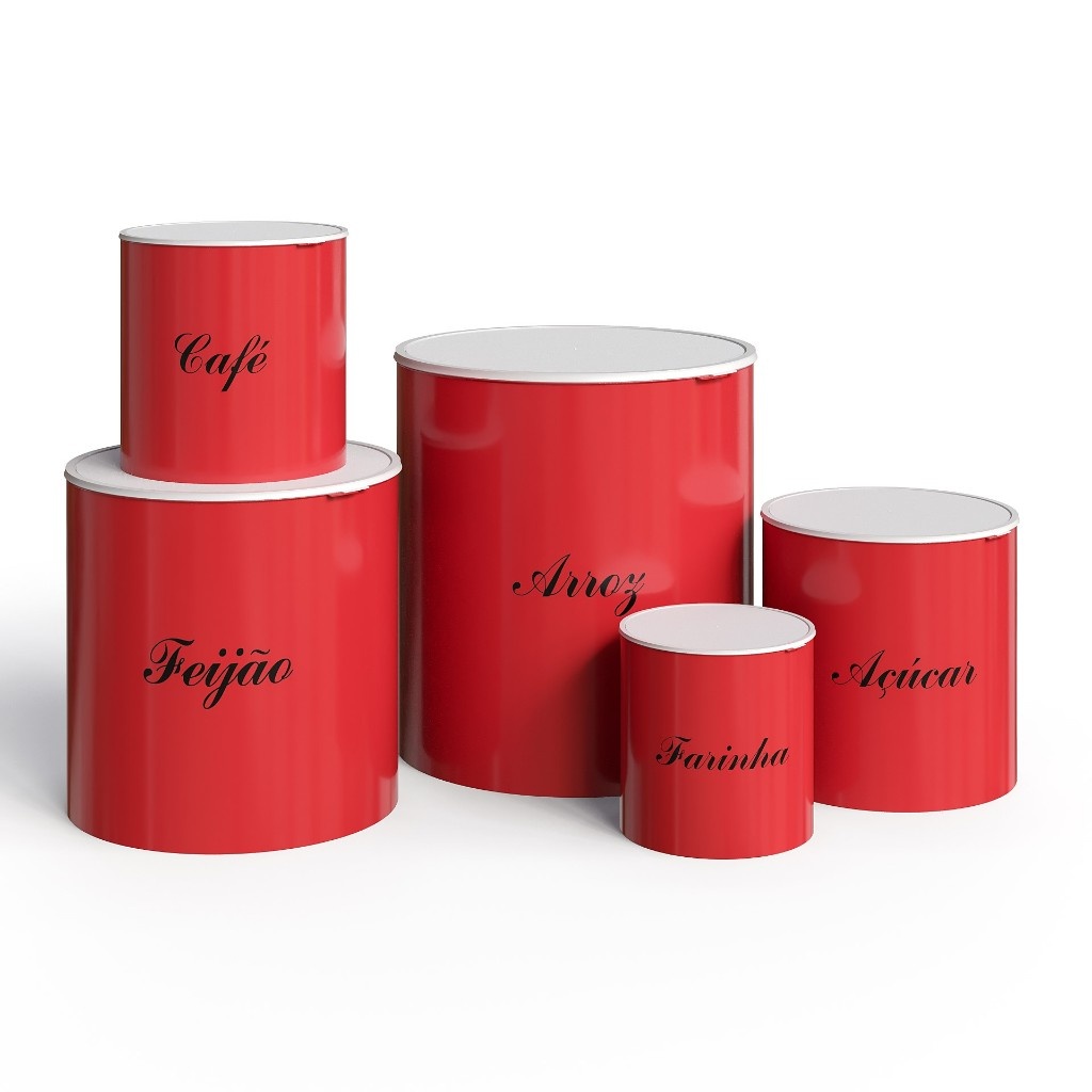 Kit Mantimentos Vermelho 5 Peças: Organize sua Cozinha com Estilo