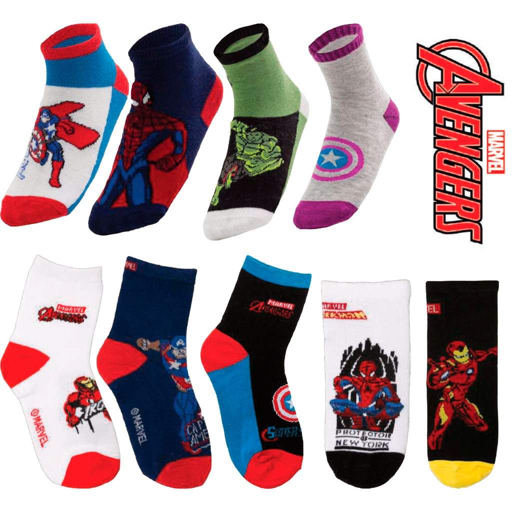 Kit Meia Infantil 2 Pares Sortidas Marvel para Crianças 2-14 Anos