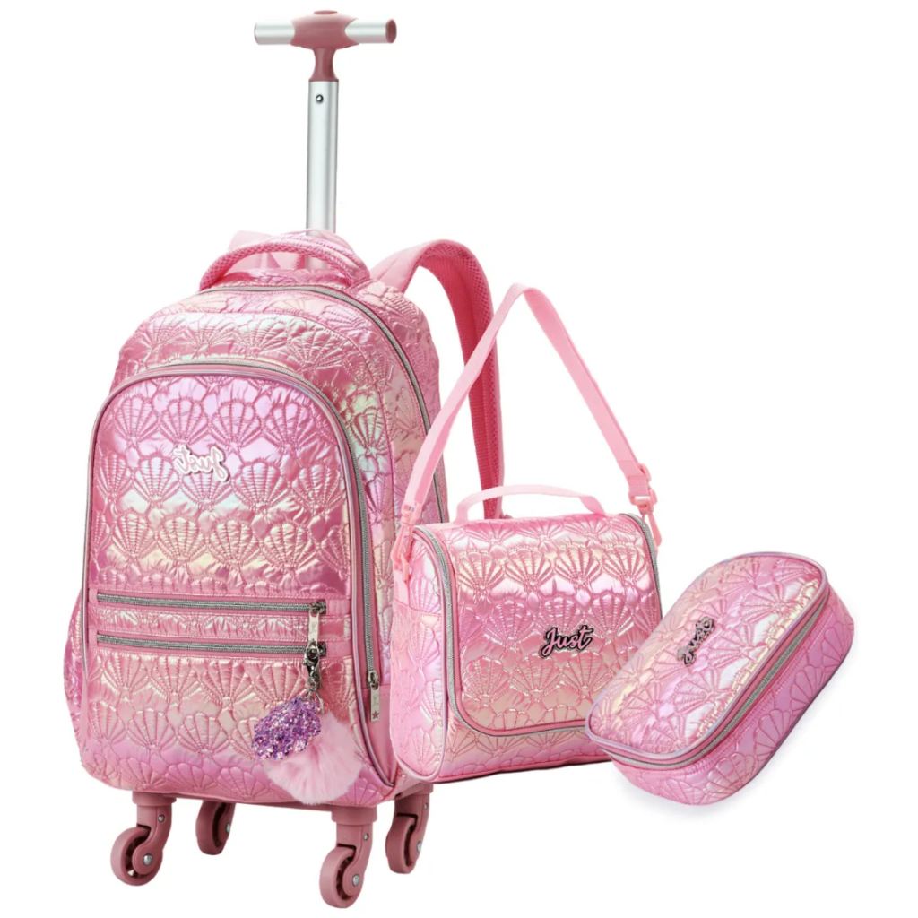 Kit Mochila Denlex Rosa 360° para Escola e Passeio Juvenil Feminino