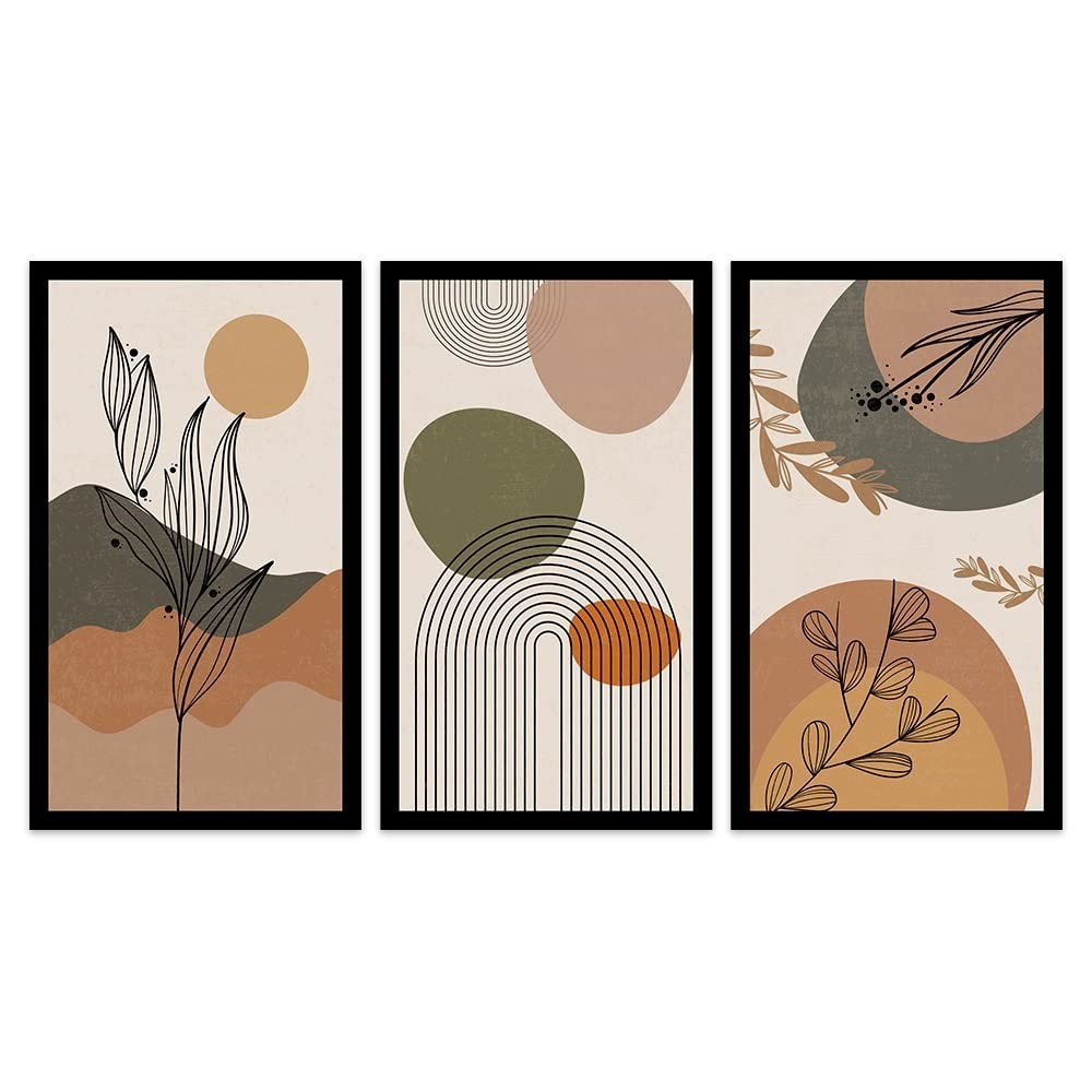 Kit 3 Quadros Decorativos Grandes com Moldura - Orgânico Floral Moderno