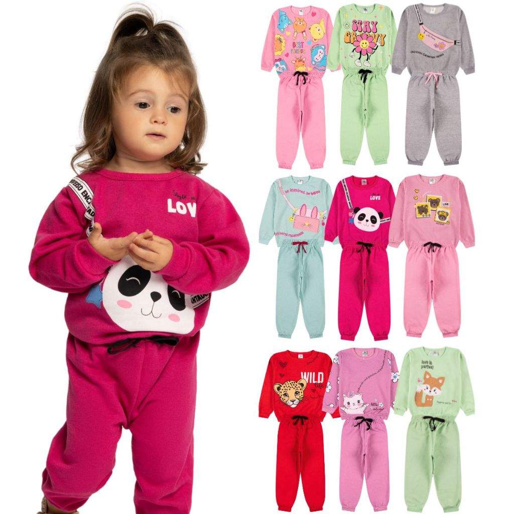 Kit Moletom Bebê Menina Inverno: 2 Casacos + 2 Calças