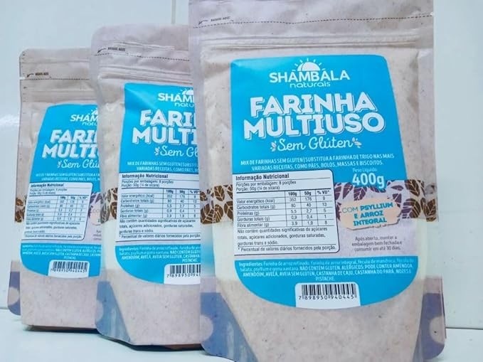 Farinha Multiuso Com Psyllium E Arroz Integral Sem Glúten Kit 3x400g Mais Nutrientes Bolos Fofinhos Pães Deliciosos Biscoitos Crocantes Gluten Free