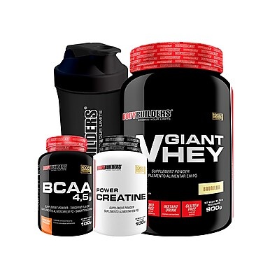 Kit Musculação: Whey, Creatina, BCAA + Coqueteleira