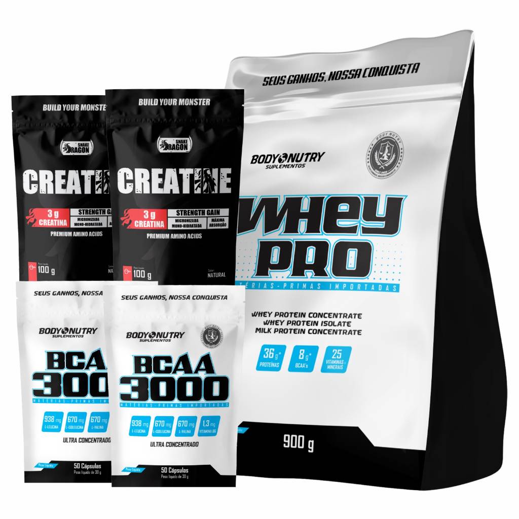 Kit Musculação: Whey, Creatina & BCAA - Ganhe Massa!