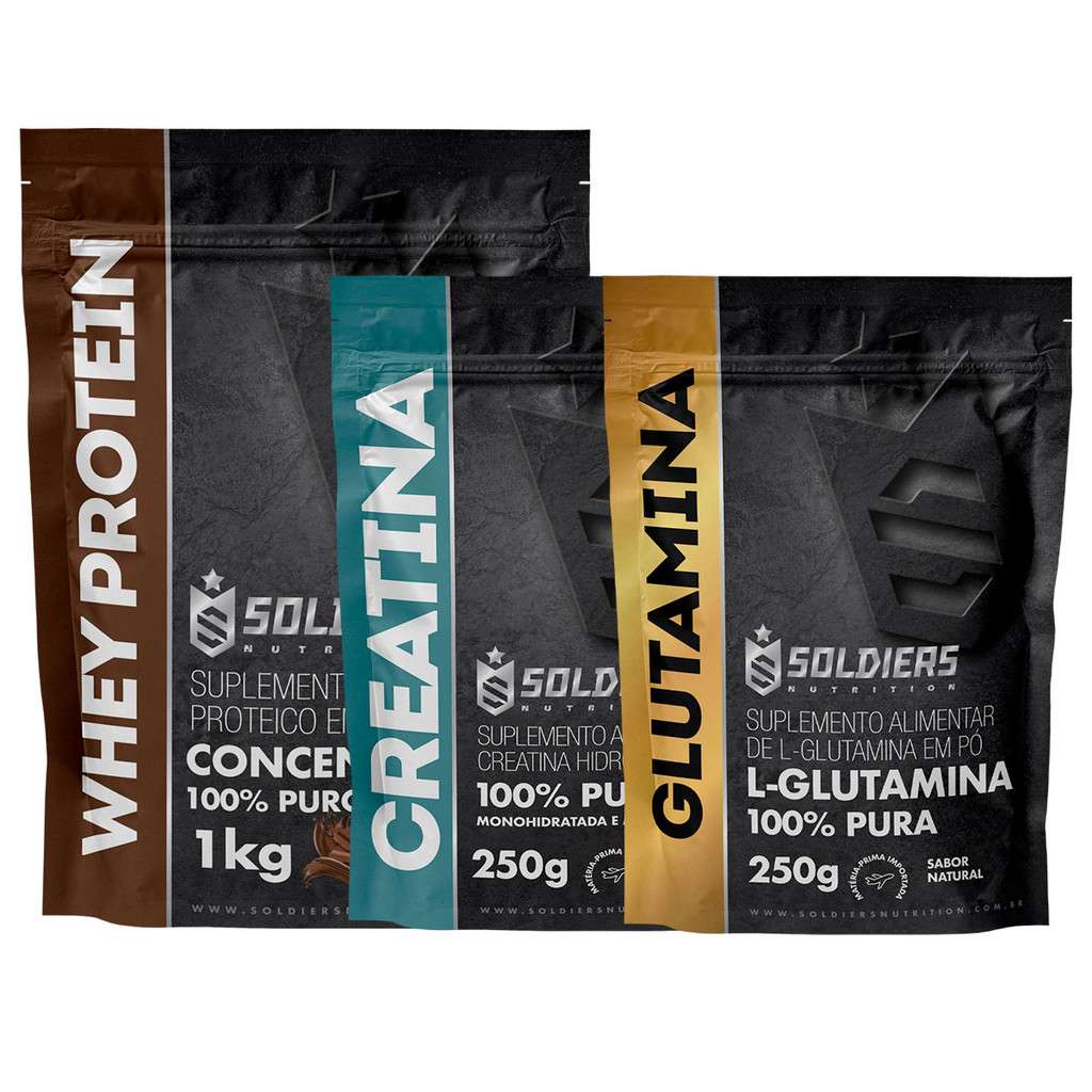Kit Musculação: Whey, Creatina e Glutamina