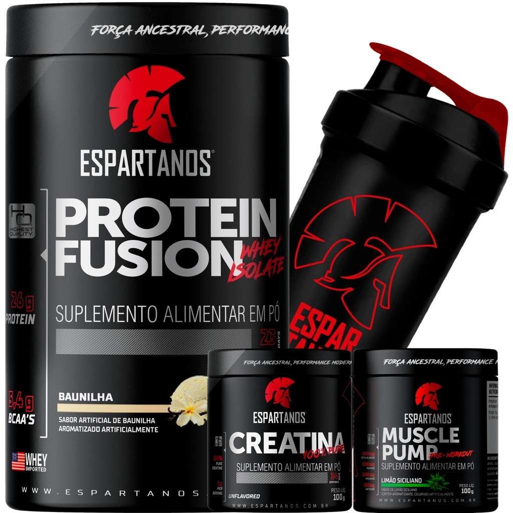 Kit Musculação: Whey, Creatina & Pré-Treino ESPARTANOS