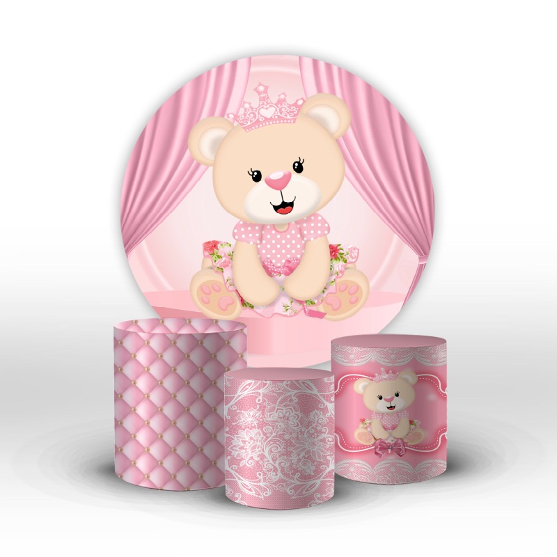 Kit Painel e Trio Cilindro Ursinha Realeza Rosa – Festa Perfeita