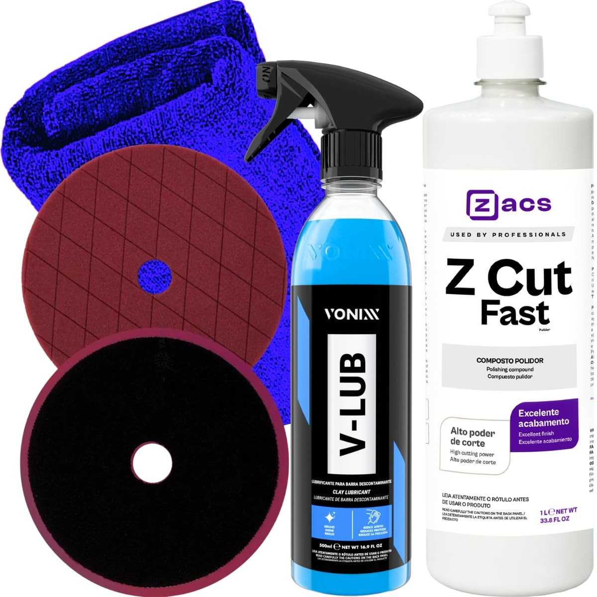 Kit Completo para Polimento Automotivo com Z-Cut Fast e Acessórios Premium