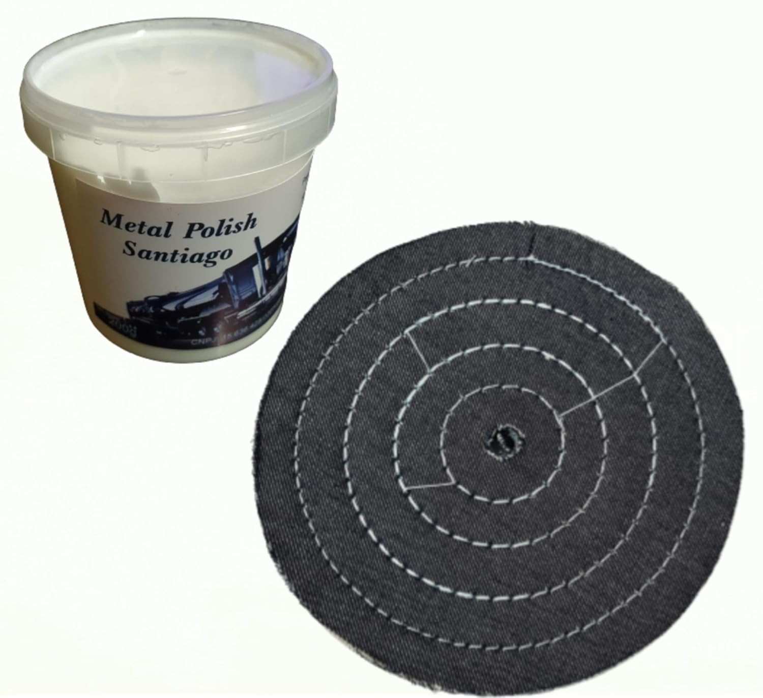 Kit Polimento de Metais: Pasta Branca + Boina Jeans Costurada para Brilho Impecável