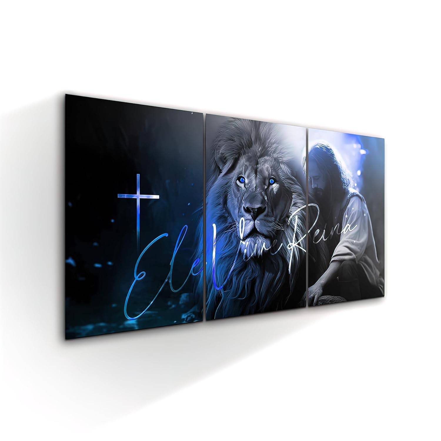 Quadro Decorativo Jesus Cristo Ele Vive Ele Reina - Kit 3 Peças para Sala e Quarto
