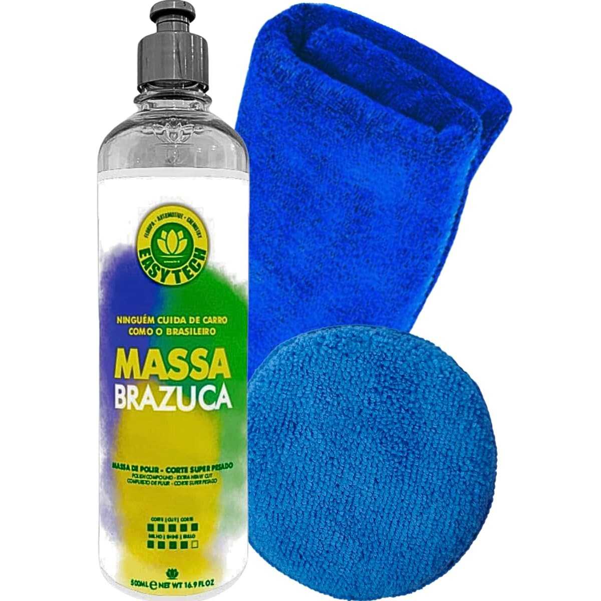 Kit Massa Brazuca Easytech 500ml: Corte Pesado + Pano Microfibra + Aplicador Vonixx