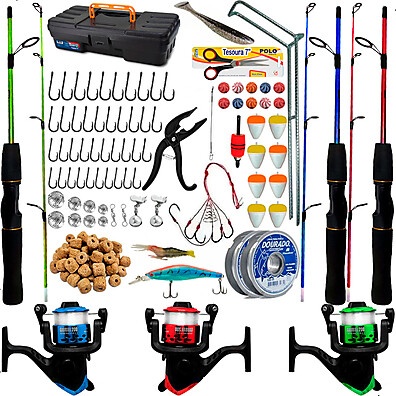 Kit Pesca Completo: 3 Varas + Acessórios