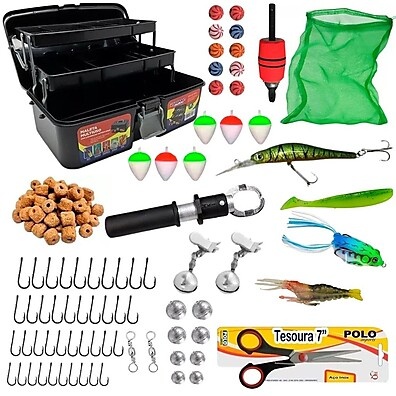 Kit Pesca Completo: Iscas, Acessórios e Maleta!