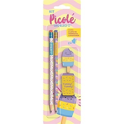 Kit Picolé Leo&Leo 4 Peças – Lápis, Borracha e Apontador