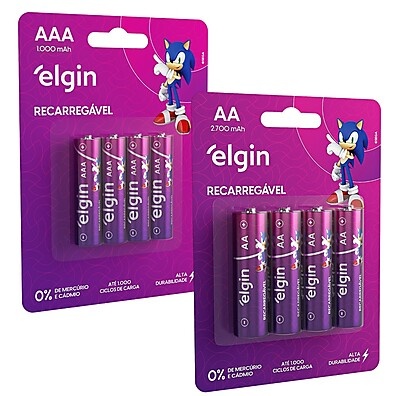 Kit Pilhas Recarregáveis AA e AAA Elgin – Sustentável e Econômico