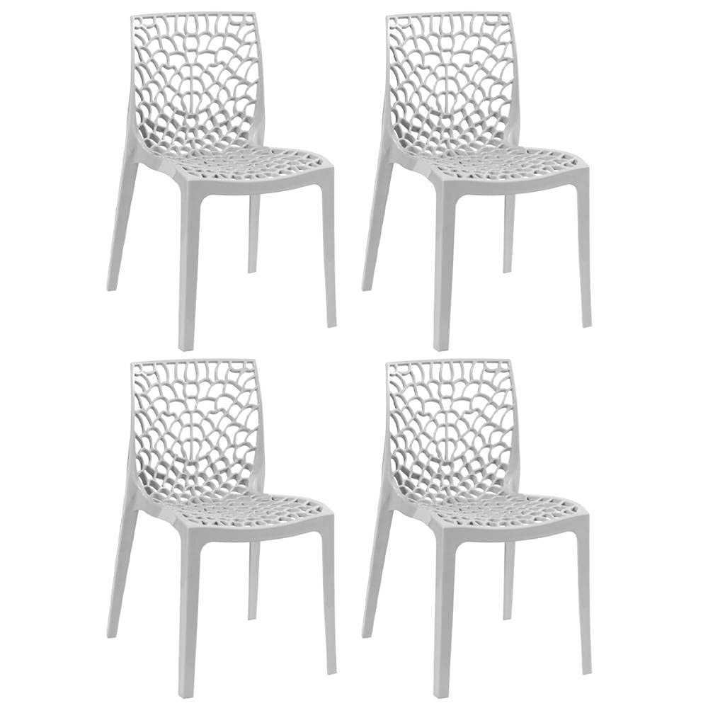 Cadeiras Gruvyer - Kit com 4 Unidades em Polipropileno com Encosto Moderno para Sala, Cozinha, Varanda e Jardim - Cinza Claro