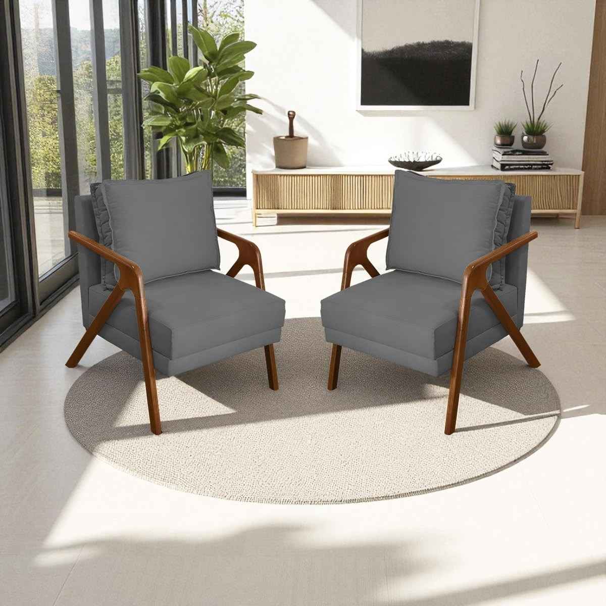 Kit 2 Poltronas Decorativas Shine em Madeira Maciça e Suede Cinza - Confortáveis e Resistentes para Sala, Escritório ou Consultório