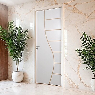 Kit Porta de Madeira Branca 215x85cm com Batente de Aço - MGM