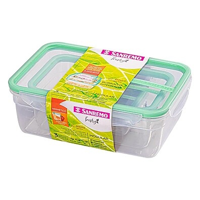 Kit Pote Plástico Hermético 3 Peças Verde Menta Sanremo