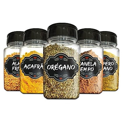 Kit Potes de Tempero: 8 Potes + 24 Etiquetas