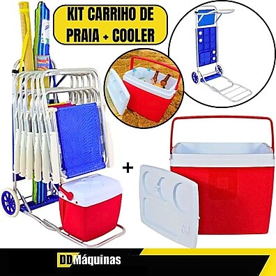 Kit Praia Completo com Carrinho Mesa e Caixa Térmica 19L