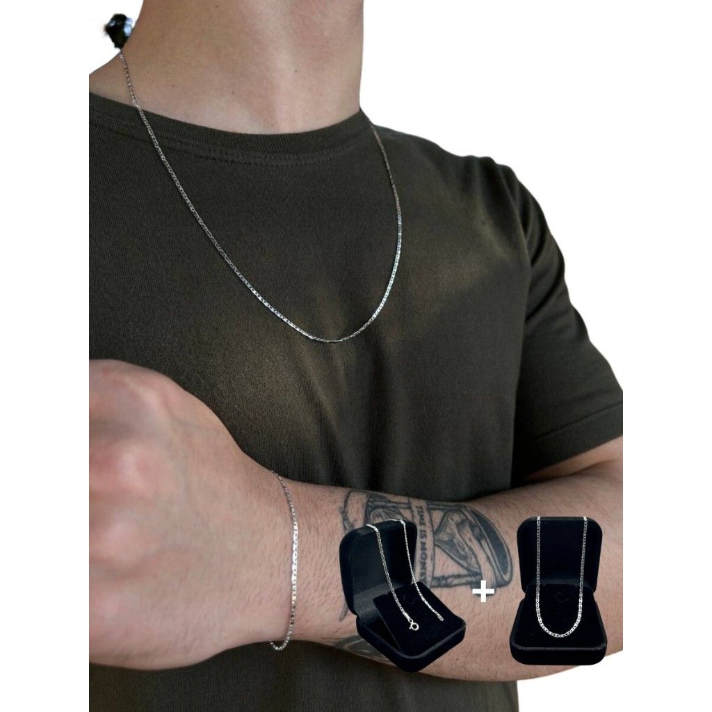 Kit Prata 925: Corrente 60cm + Pulseira