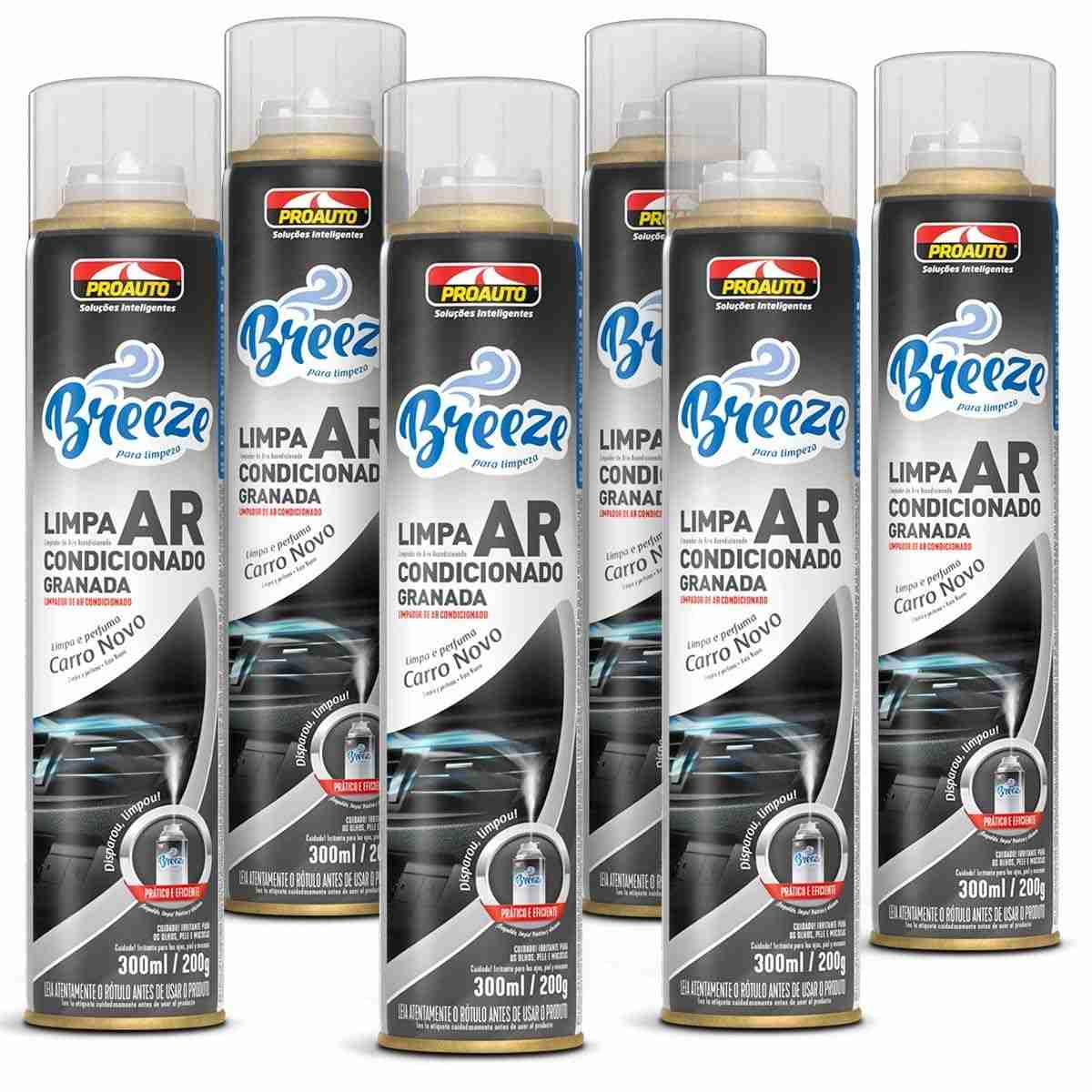 KIT 6 Limpa Ar Condicionado Breeze Carro Novo Pro Auto 300ml - Higienização e Refrescância Profissional