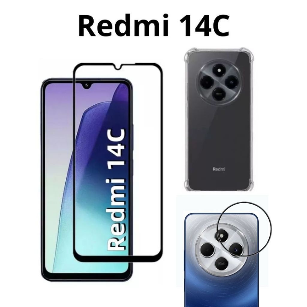 Kit Proteção Completa Redmi 14C: Capa + Película 3D + Câmera