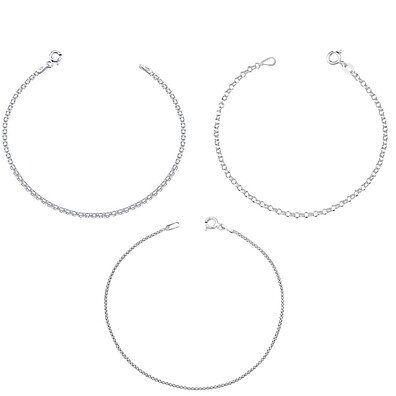 Kit Pulseiras Prata 925: Bismark, Elo e Pipoca