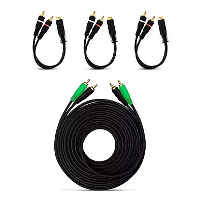 Kit RCA 5m + 3 Cabos Y: Conexão de Áudio e Vídeo sem Interferência
