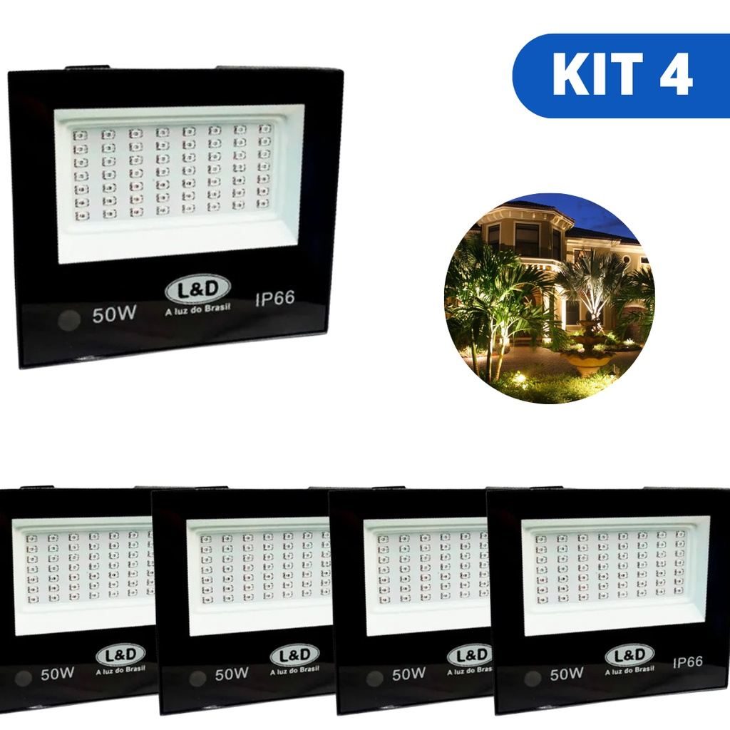 Kit Refletor LED 50W Bivolt IP66: Iluminação Potente e Econômica