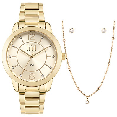 Kit Relógio Feminino Dumont Lady Dourado
