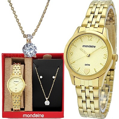Kit Relógio Mondaine Elegante: Colar e Brincos