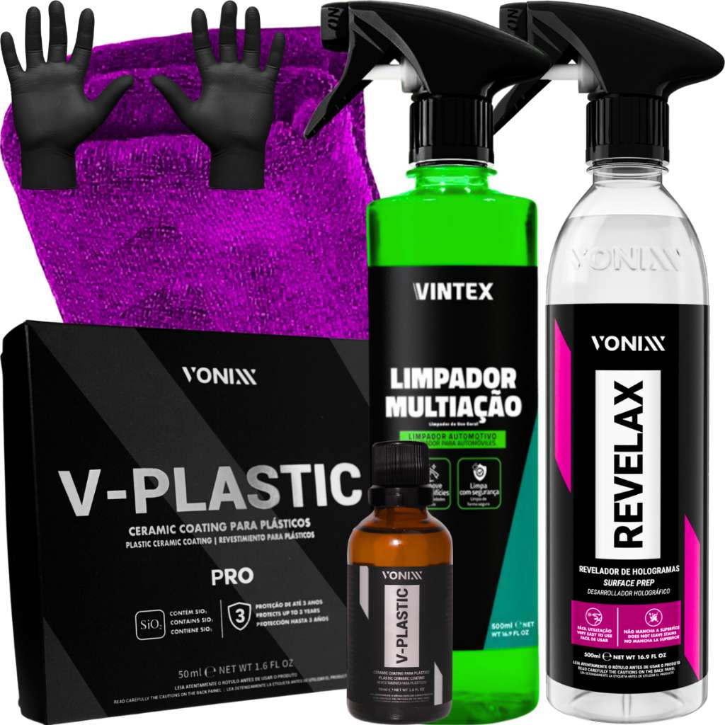 Kit Revitalização Plásticos: V-Plastic + Revelax + APC