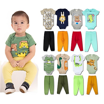 Kit Roupa Bebê Menino: 10 Peças Algodão (Body + Calça)