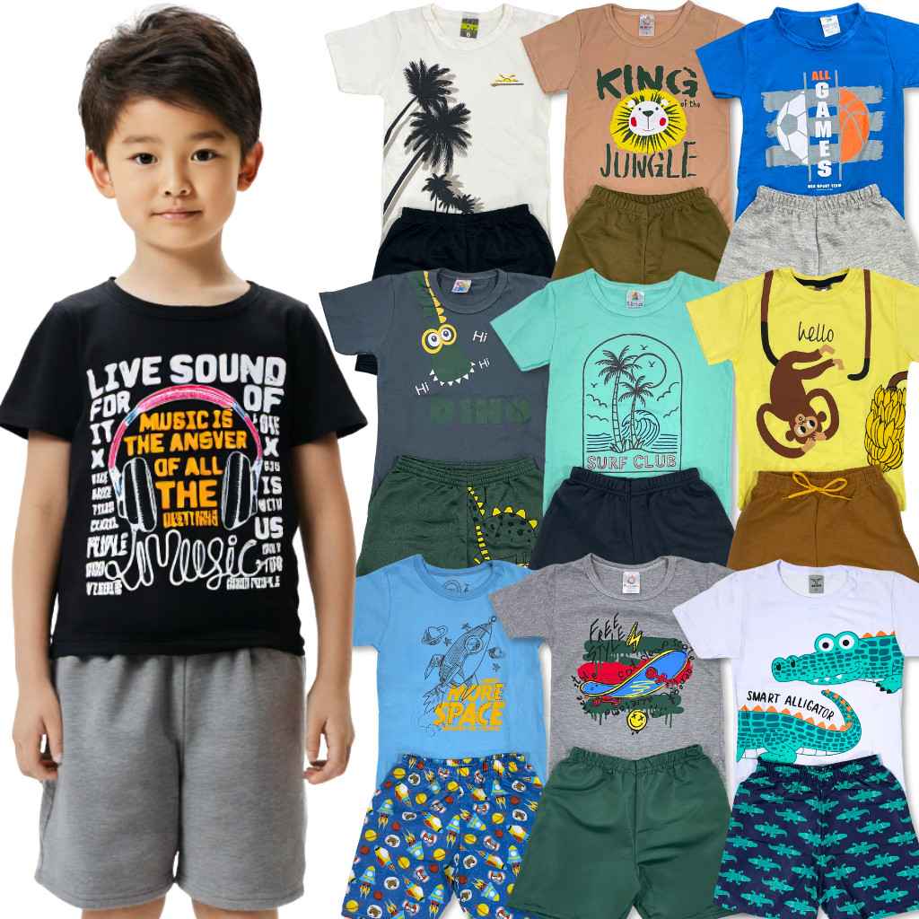 kit-roupa-infantil-menino-verao-12-pecas-camiseta-shorts-sortidos