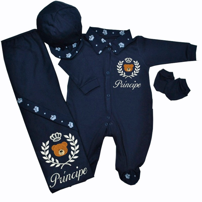 Kit Saída de Maternidade Urso Azul 4 Peças