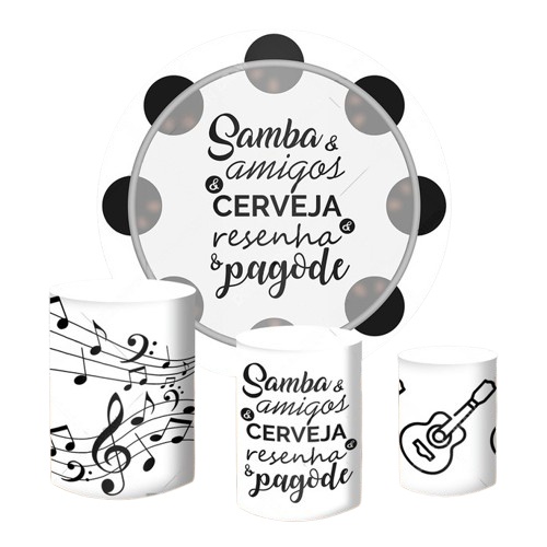 Kit Samba Pagode: Painel Redondo + Cilindros Sublimados