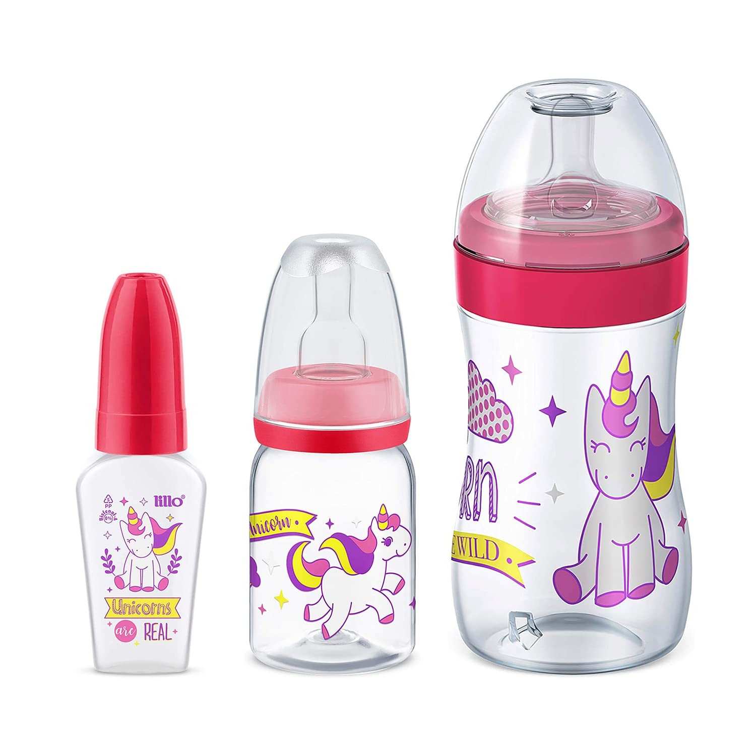 Kit Evolution Magia - Lillo Rosa | Mamadeiras Coloridas e Seguras para Bebês