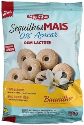 Kit 6 Pacotes de Sequilhos sem Açúcar sem Glúten sabor Baunilha 120g cada - Nazinha