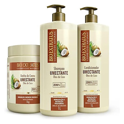 Kit Shampoo + Condicionador + Máscara Bio Extratus Óleo de Coco – Hidratação Profunda