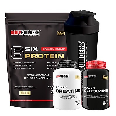 Kit Six Protein 2kg + Creatina e Glutamina – Suplemento Completo para Hipertrofia