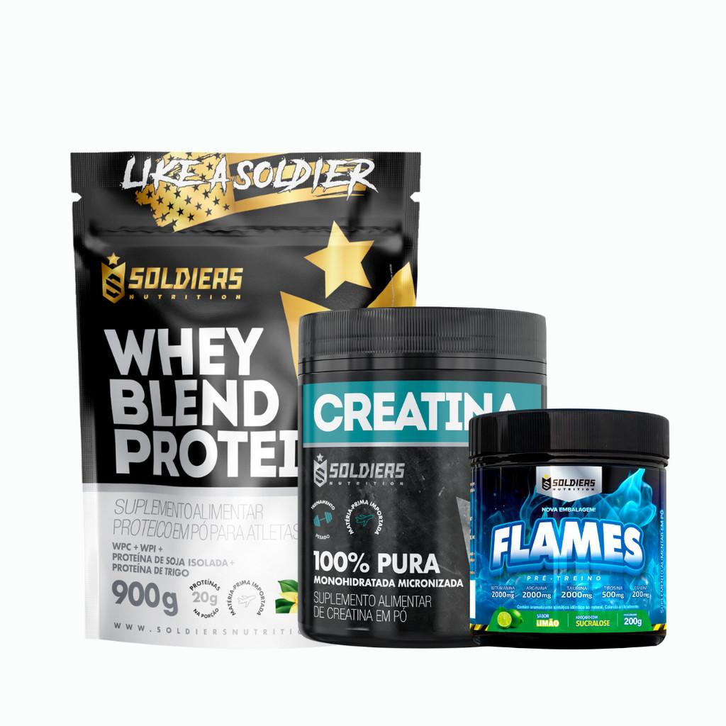Kit Soldiers: Whey, Creatina & Pré-Treino