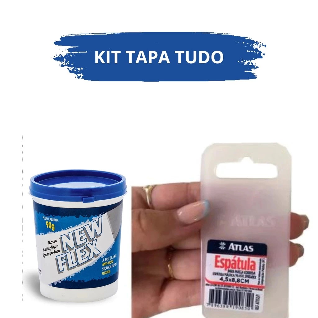 Kit Tapa Tudo NEW FLEX 90g + Espátula: Solução Rápida para Reparos em Parede