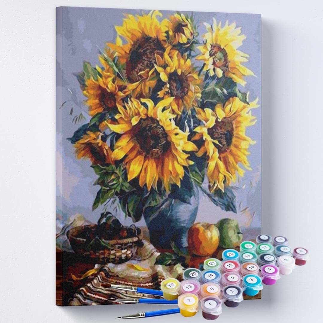 Kit de Pintura Terapêutica Vaso de Girassol 40x50cm - MAUE ART STORE | Pintura Relaxante para Bem-Estar e Concentração